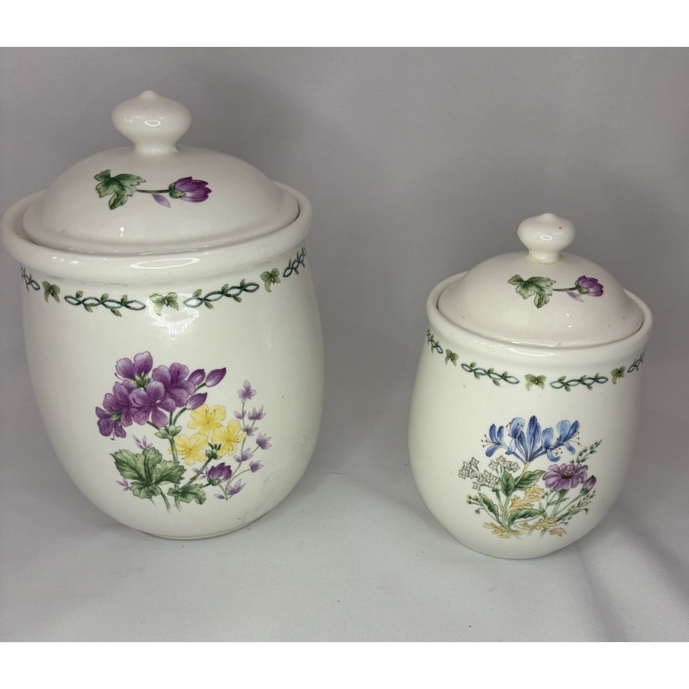 Thomson Pottery Garden Canister Set Of Two All With Lids Vintage